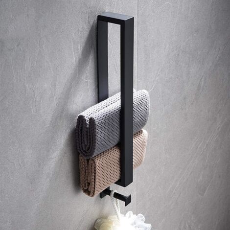 Porte-serviettes avec crochet auto-adhésif, étendoir à vêtements sans perçage pour salle de bain ou cuisine, acier inoxydable, noir, 40 cm-AquaForge (1/5)