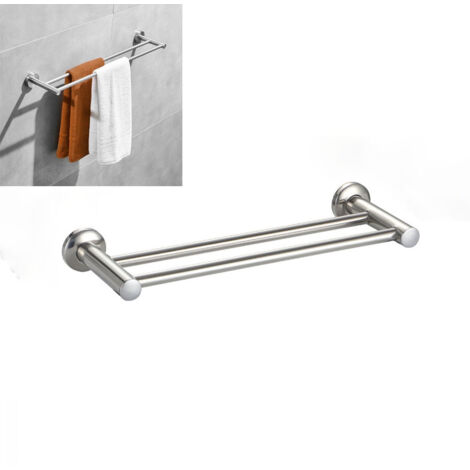 Porte-serviettes mural double bras en acier inoxydable 30 cm, finition nickel brossé-AquaForge (1/5)