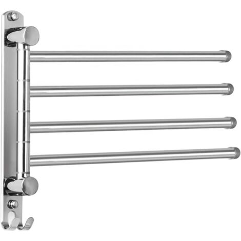 Porte-serviettes mural pivotant à 180° - 34 cm - acier inoxydable (SUS304) - Porte-serviettes de salle de bain à 4 barres-AquaForge (1/5)