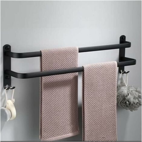 Porte-serviettes mural en aluminium de 40 cm, double finition noire mate, avec cintres et accessoires de salle de bain.-AquaForge (1/5)
