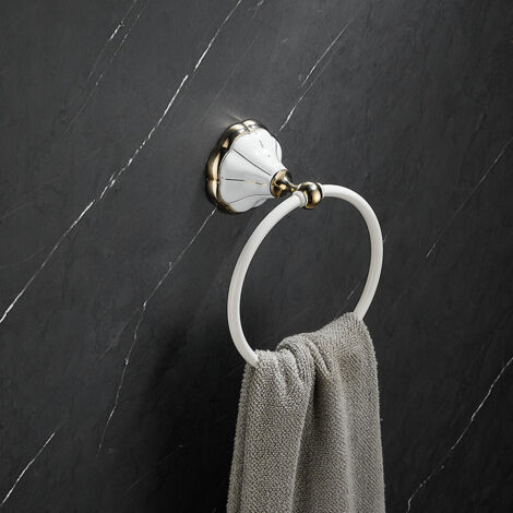 Porte-serviettes, porte-serviettes blanc, doré, porte-serviettes doré, salle de bain, ZQKLA-AquaForge (1/4)