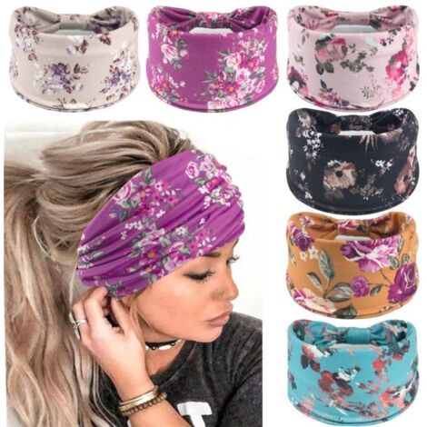 Bandeau de sport 6 pièces à motif floral, large bord, résistant à la transpiration (1/5)