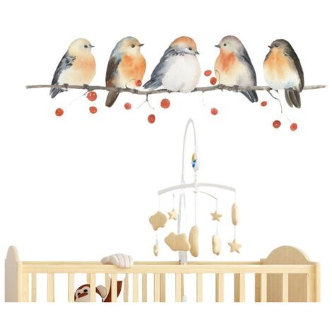 Sticker mural oiseau aquarelle 20x60cm, autocollant œuf (1/4)
