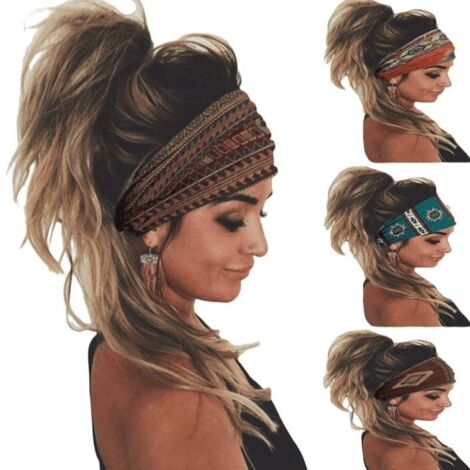 Set di 4 fasce per capelli sportive con motivo floreale, fascia larga per yoga e capelli