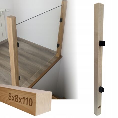 Holzpfosten - 8 x 8 x 110 cm - Buche - Für Glasgeländer - Einfache und ästhetische Installation (1/5)