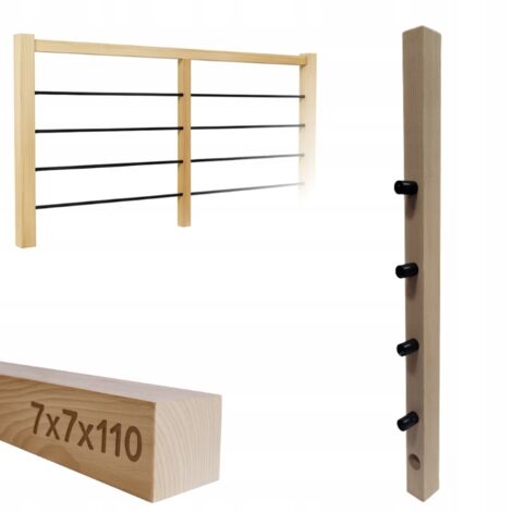 Holzpfosten - 7 x 7 x 110 cm - Buche - Kompletter Bausatz - Ideal für Balustraden (1/5)