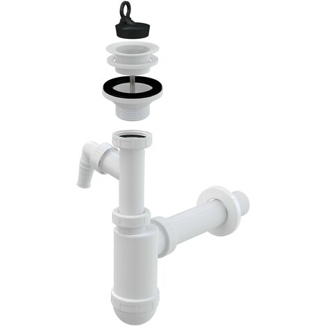 AlcaPlast Flaschen Siphon DN40 mit Geräteanschluss & Ablauf Ventil Garnitur  für Waschbecken