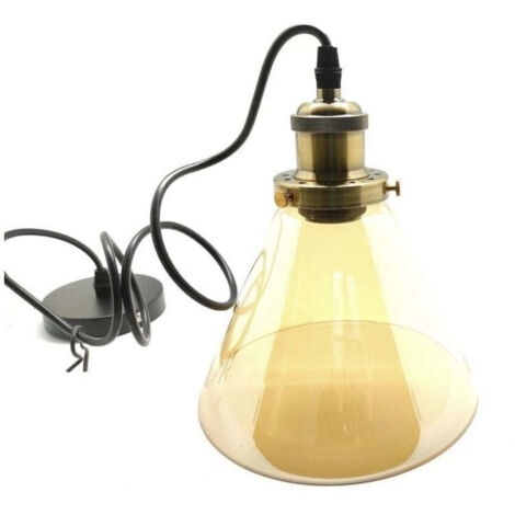 Lámpara Colgante Tulipa Cristal Dorado y Portalámparas de Latón (1/4)