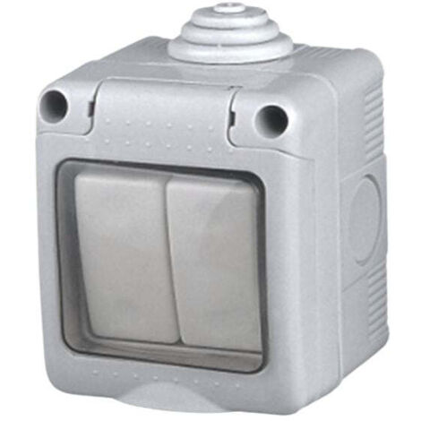 Doble Interruptor Conmutador Estanco Superficie 16A 250V con Tapa de Plástico