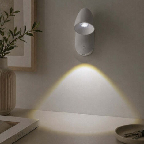 Aplique de Pared Recargable sin Cables, Regulable, con 3 Tonos de Luz y Rotación 360° (1/5)