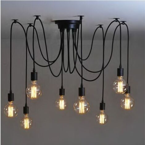 Lámpara de Araña Colgante E27 con 10 Cables Negros – Diseño Modular (1/2)