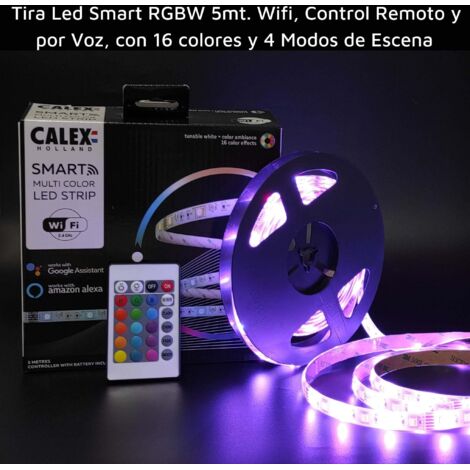 Tira Led Smart RGBW 5 mts. WIFI (2,4GHz), Control de Voz, mando a distancia,16 colores y 4 Modos de Escena (1/2)