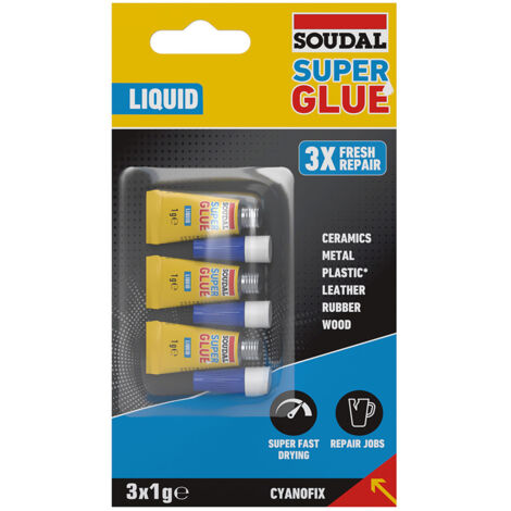 Adhésif instantané liquide Super Glue Soudal - Pack 3x1g 160023 (1/2)