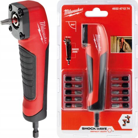 Milwaukee – Renvoi d'angle 4932471274 – Lot de 11 embouts 25mm – Résistant aux chocs – Pour visseuses à percussion 18V – Angle 90°
