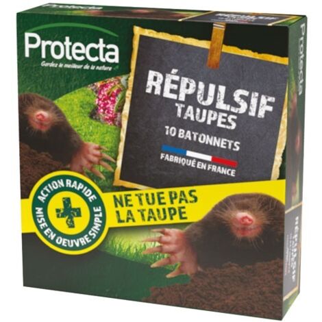Répulsif taupes – Lot de 10 bâtonnets 80g – Action rapide – Ne tue pas la taupe – Traite jusqu'à 10 taupinières – Protecta (1/3)