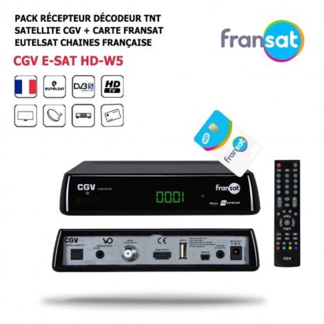 Récepteur décodeur TNT satellite – Réception chaînes françaises HD – Enregistreur – Compatible carte FRANSAT EUTELSAT – CGV