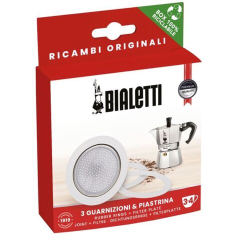 Filtre avec un lot de 3 joints - BIALETTI - Pour cafetière Italienne 12 tasses (1/4)