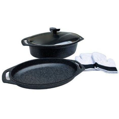PRADEL EXCELLENCE Lot de 3 marmites ovales façon pierre - 10,3 L - Noir (1/5)