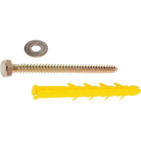 25 Chevilles sabot charpente D. 12 x 130 mm + Tirefond D. 10 x 140 mm + Rondelle - Zingué jaune (1/4)