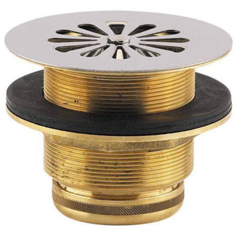 Valentin – Siphon de sol inox laiton 40x49 – Sortie verticale ø 40 mm à visser – Garde d'eau 28 mm – Grille marguerite inox ø 85 mm (1/3)