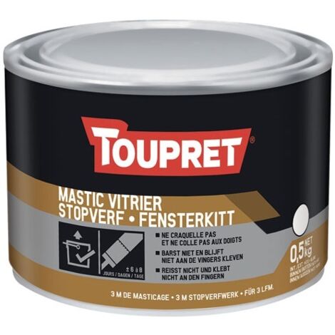 Toupret – Mastic vitrier blanc 0.5kg – Pour rebouchage souple sur bois – Application facile en chantiers humides – Résistance à l'eau (1/5)