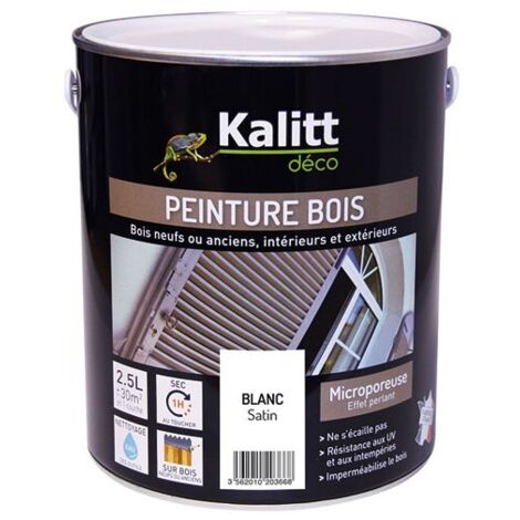 Peinture Bois - KALITT - Blanc satin - 2,5 L - Acrylique - Monocouche (1/2)