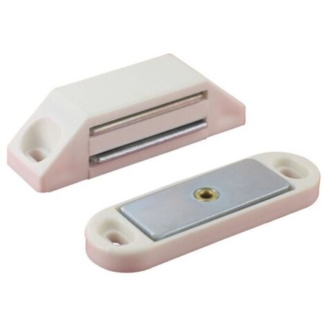 Loqueteau magnétique blanc pour meuble – Force de maintien 6 kg – Lot de 2 unités – Installation rapide sur portes et tiroirs – PVM