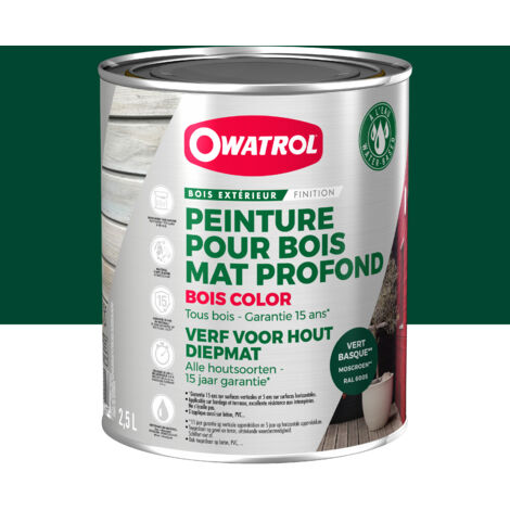 Peinture pour bois extérieur opaque - Finition Mate Owatrol BOIS COLOR Vert Basque (RAL 6005) 2.5 litres