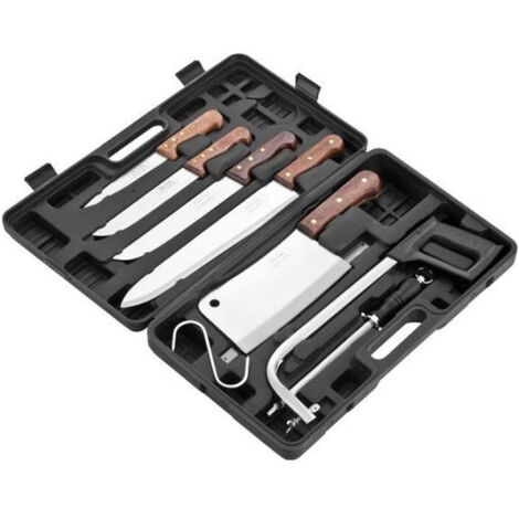 PRADEL EXCELLENCE Valise de découpe 7 pièces K31128 : 4 couteaux boucher + 1 fusil + 1 scie + 1 grand couperet + 1 crochet (1/2)
