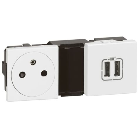 Legrand – Prise de courant 2P+T 16A avec 2 ports USB Type-A – Précâblée 5 modules – Installation rapide pour bâtiments tertiaires – Blanc (1/4)