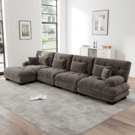 Divano angolare modulare chenille marrone OKMYHOME (1/5)