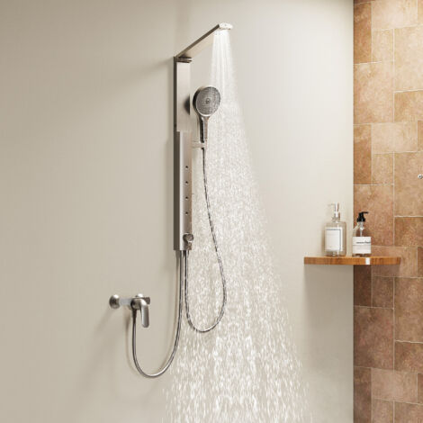 HOROW Set de ducha tipo lluvia, gris, 4 modos de masaje, plegable, regulable en altura, grifo no incluido, se puede utilizar con la bañera
