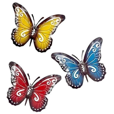 AIDUCHO 3 Pièces Métal Papillon Métal Papillon Décorations Murales Métal Papillon Mur Art Métal Papillon Jardin Décoration Murale Pour Jardin Cour Clôture Salon Chambre Décoration (1/5)