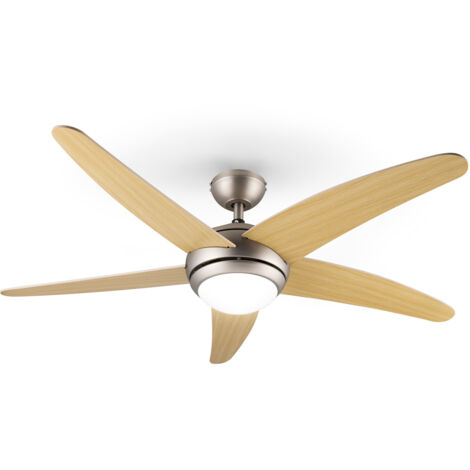 Klarstein – Ventilateur de plafond 2-en-1 134 cm – 5 pales en bois – 55W – Télécommande incluse – Éclairage E14 jusqu'à 60W