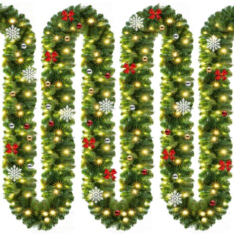 Guirlande de Noël lumineuse Décoration en sapin artificiel avec lumières blanc chaud pour porte fenêtre balustrade-5 m décoré 80 LEDs