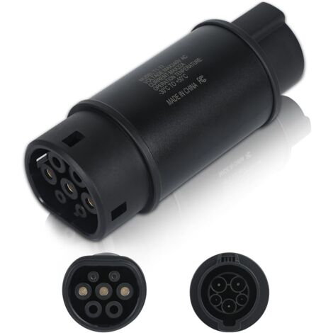 Adaptateur de charge EV type 1 vers type 2 – Max 32A, 240V AC, IP54 – Compatible SAE J1772 et IEC 62196 – Câble 175mm (1/5)