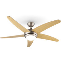 Klarstein – Ventilateur de plafond 2-en-1 134 cm – 5 pales en bois – 55W – Télécommande incluse – Éclairage E14 jusqu'à 60W