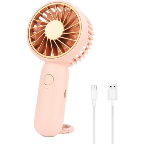 Mini Ventilateur avec Cochet, USB Ventilateur de Poche Portable, Petit Ventilateur à Main Rechargeable, 3 Vitesse Réglable Mini Fan Silencieux pour Camping, Bureau, Sport, Voyage(Rose)