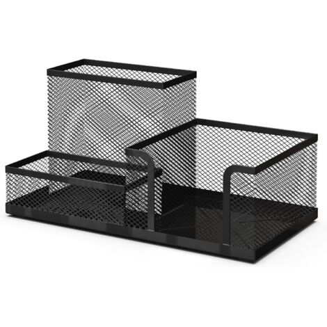 Organisateur de bureau et porte-stylos en maille métallique noire - Accessoires de bureau - Organiseur pour matériel scolaire - Organiseur pour stylos et papeterie - 20,3x10,3x10,3 cm - Noir (1/5)