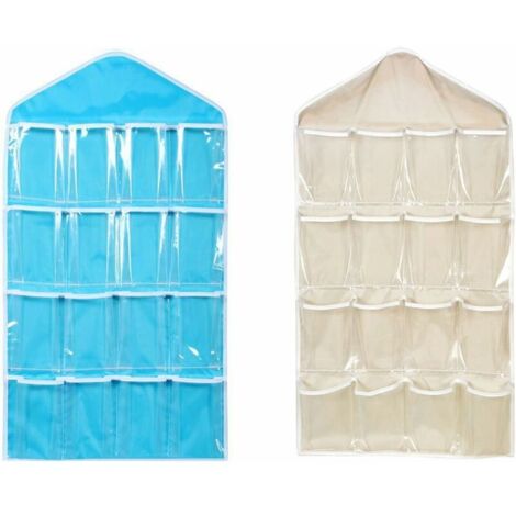 2 Ensembles Colonne De Rangement Suspendue En Tissu, Multilayer Sac De Rangement Suspendus Transparent Multifonctions Rangement À Suspendre 16 Poches Pour Chaussures Sous-Vêtement Bijoux (Gris/Bleu) (1/5)