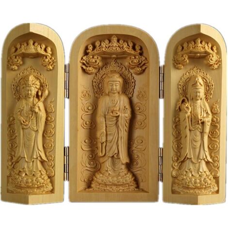 Buis Bouddha Statue Sculptures en Bois Massif Sculpté Casier Boîte Sculpture Décoration (1/4)