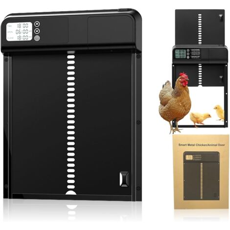 Porte poulailler Automatique, Porte de poulailler Automatique with Batterie avec Écran LCD Programmable Étanche, Porte Automatique Poulailler en Aluminium Anti-pincement avec Minuterie (1/5)