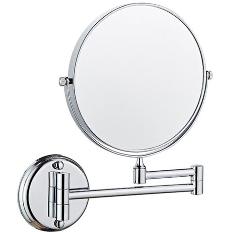 Miroir Maquillage Mural, Miroir Grossissant Lumineux Mural, Miroir Mural Double Face 8in Miroir Cosmétique Extension 360° Pivotant, Batterie au Lithium Intégrée （Blanc argenté）