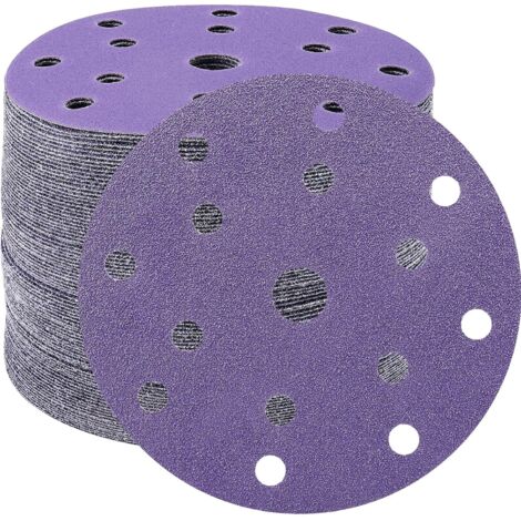 Disques Abrasifs 150mm Grain 60 Papier Poncer Disques de Ponçage 45 Pièces 15 Trous Disques de Ponçage pour Ponceuse Excentrique（Violet）