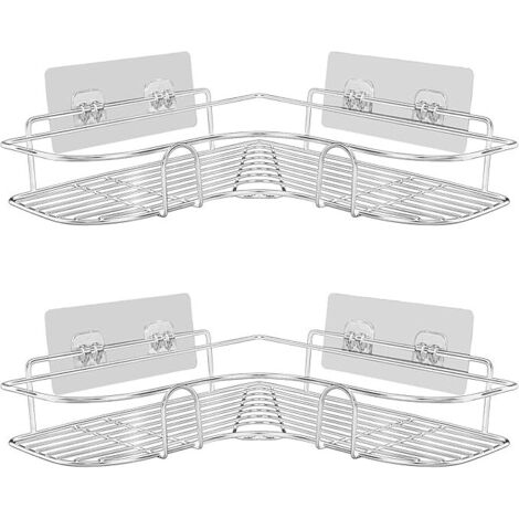 Lot de 2 étagères de douche d'angle sans perçage, étagère de salle de bain, porte-savon de douche en acier inoxydable pour salle de bain, accessoires de salle de bain, 8 autocollants adhésifs, rangeme (1/5)