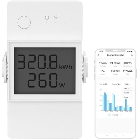 Soldes POW Elite Interrupteur Connecté WiFi avec Mesure Consommation Electrique, 20A/5000W Haute Puissance Interrupteur Sans Fil, Wattmetre Compatible avec Amazon Alexa/Google Home, écran LCD (1/5)