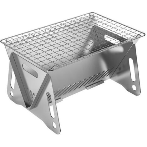 Grille de Barbecue Pliable Foyer de Feu de Camp Portable Barbecue au Charbon de Bois Relevable, Foyer Acier Inoxydable pour Camping Pique-Nique Jardin avec Sac, Grille d'extérieur Pliante (1/5)