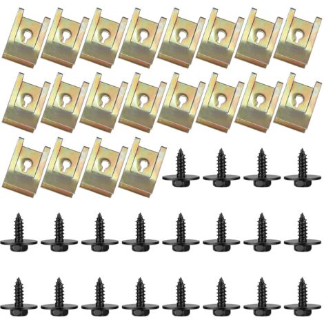 Kit de 40 pièces U-Clips et vis en métal – 20 clips de garde-boue et 20 vis autotaraudeuses – Fixation carrosserie automobile durable (1/5)
