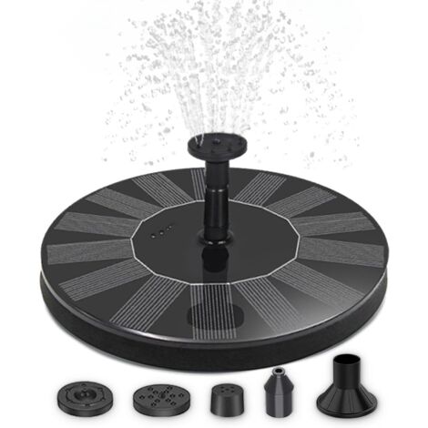 Soldes Fontaine solaire pour l'extérieur - Pompe à eau solaire flottante de 16 cm avec 5 embouts interchangeables - Fontaine d'eau pour balcon, mini étang ou fontaine de jardin (1/5)