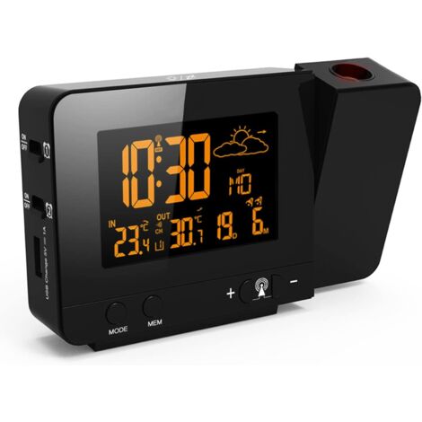 Réveil à Projection et Station météo sans Fil 2 en 1 - Réveil à Projection Plafond Heure,Horloge Projection Plafond Enfant et Murale,LCD Reveil Projecteur 180° (1/5)